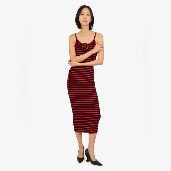 LOVERS AND FRIENDS Carmen Midi Dress in Black & Red Stripe size S - Picture 1 of 15